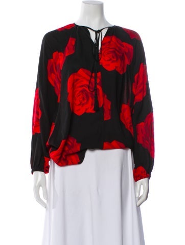 Pre-owned Co Silk Floral Print Blouse In Red