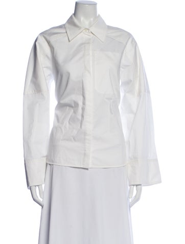 Pre-owned Co Long Sleeve Button-up Top In White