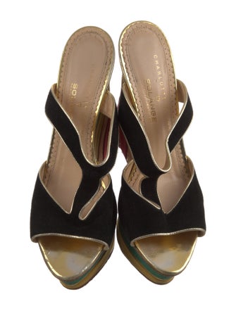 Charlotte Olympia x Solange Azagury-Partridge Suede Colorblock Pattern Mules