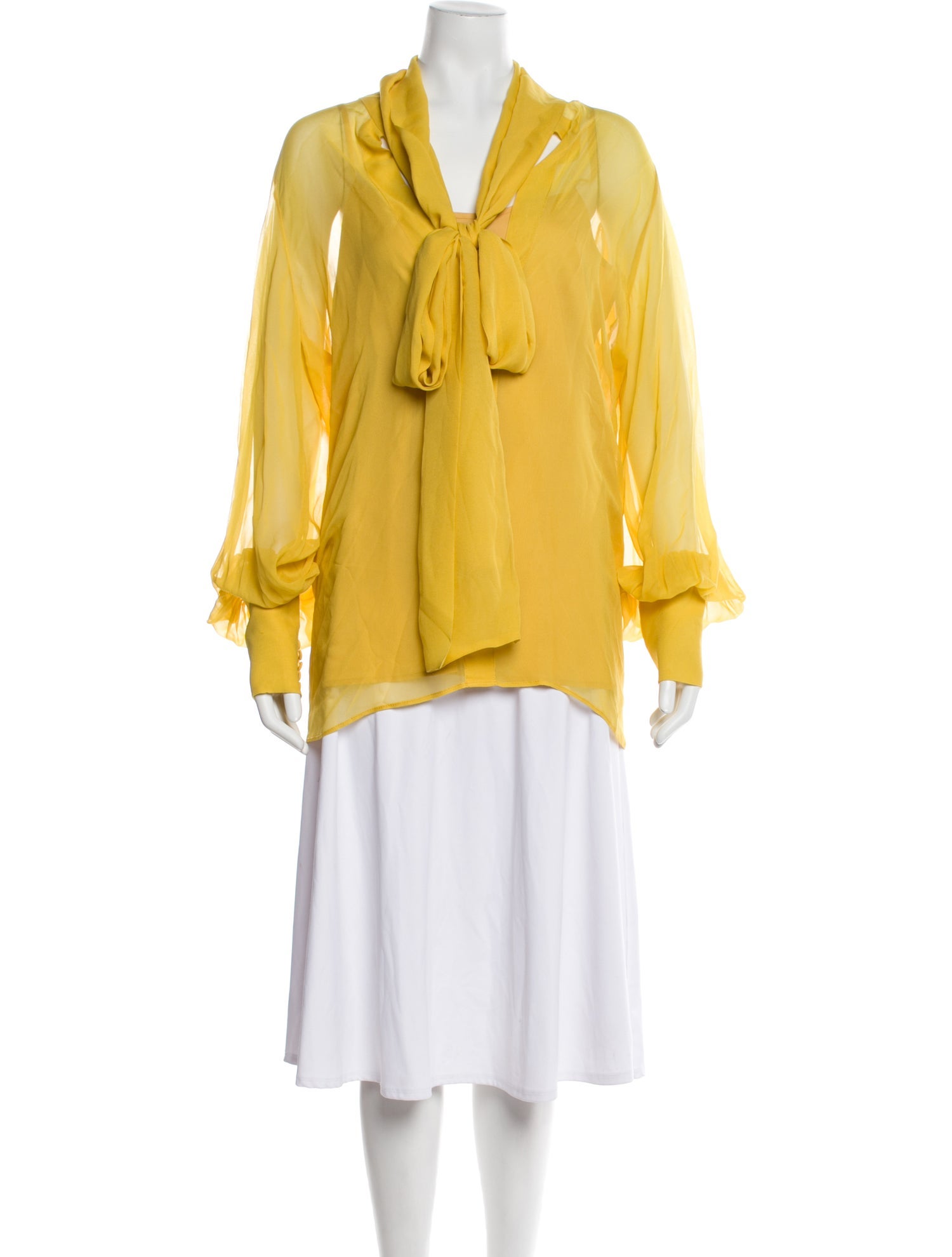 Costarellos Tie Neck Long Sleeve Button-Up Top