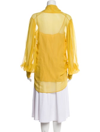 Costarellos Tie Neck Long Sleeve Button-Up Top