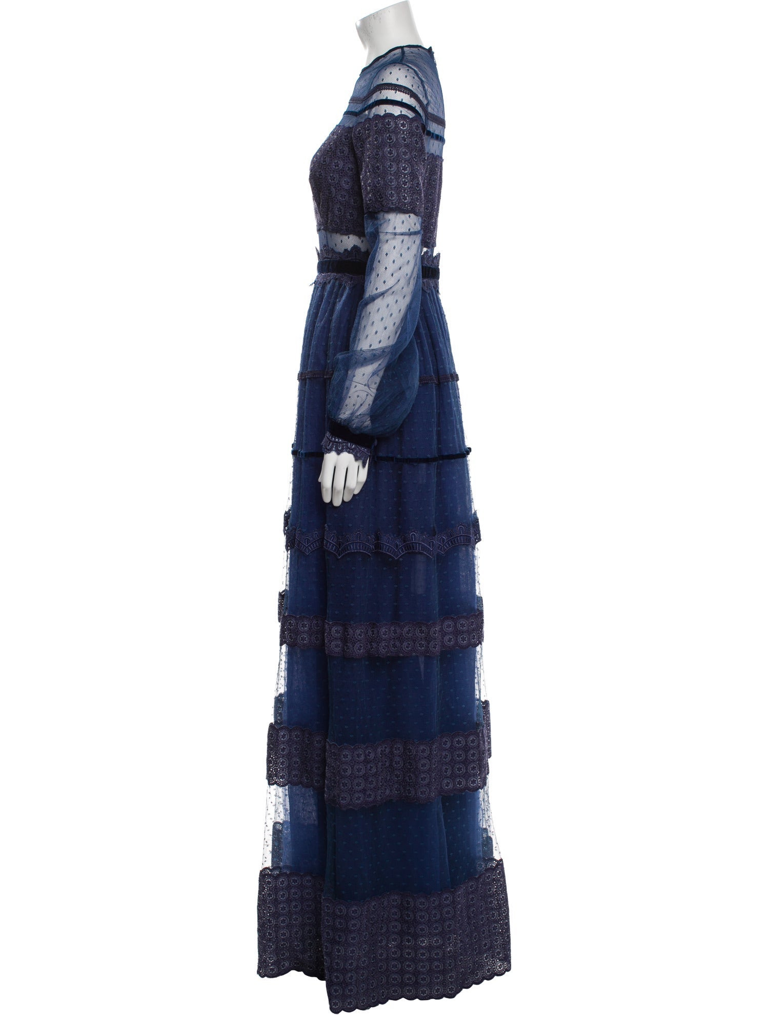 Costarellos Lace Pattern Long Dress