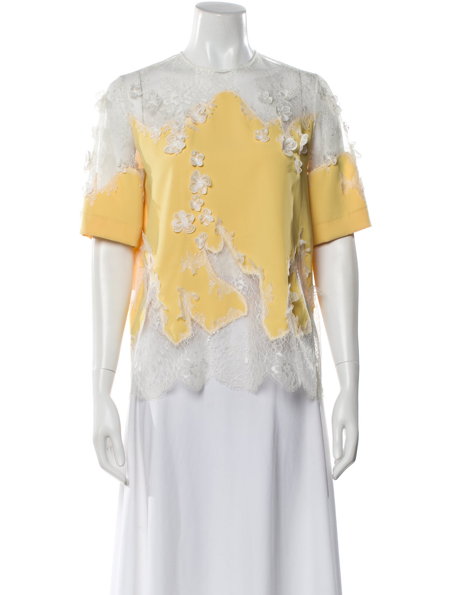Costarellos Lace Pattern Crew Neck Blouse