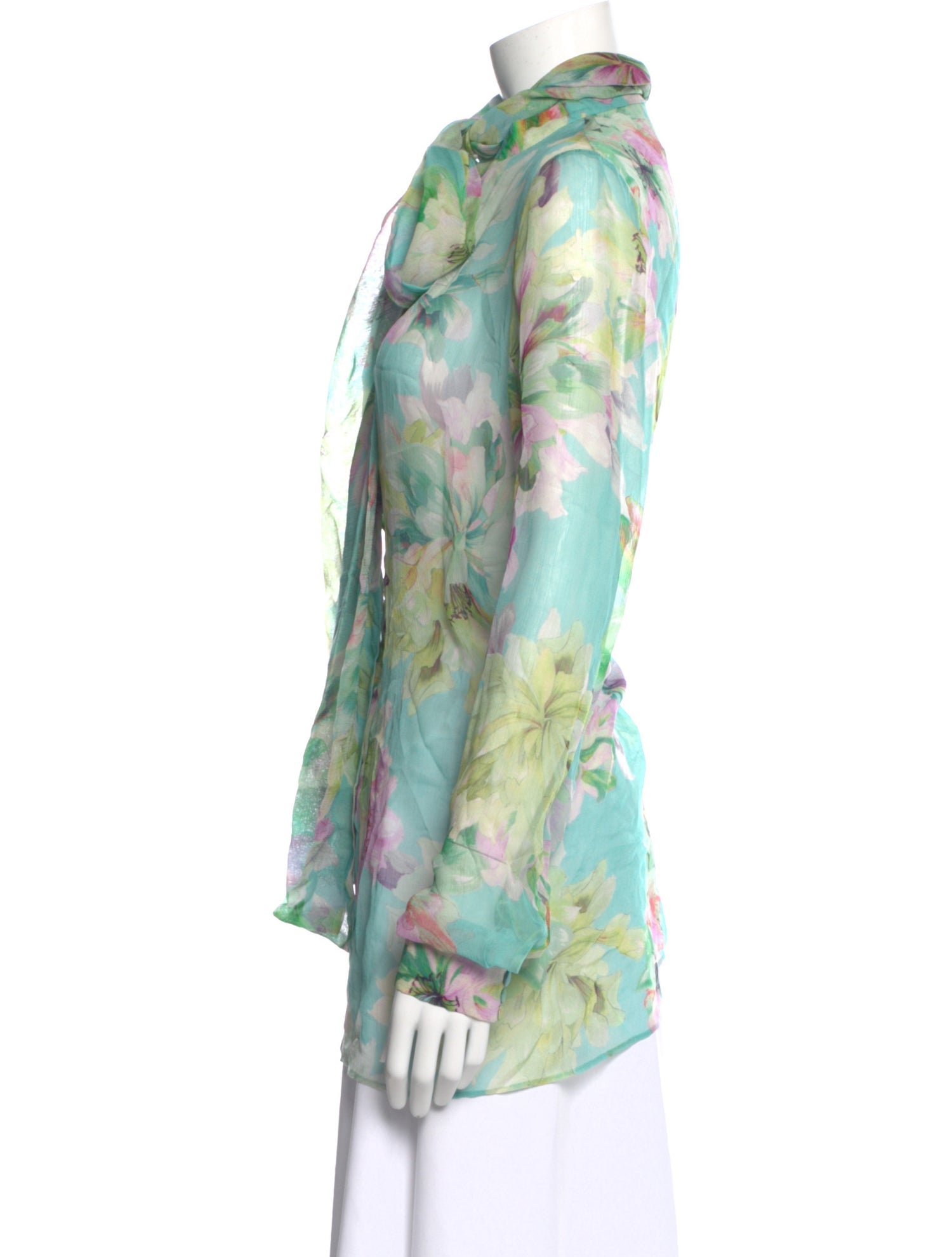 Costarellos Floral Print Tie Neck Blouse