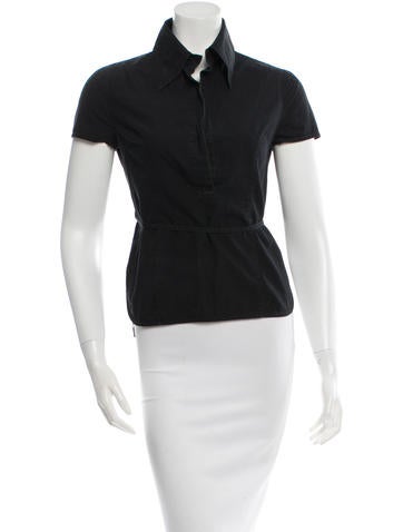 Costume National Short Sleeve Button-Up Top