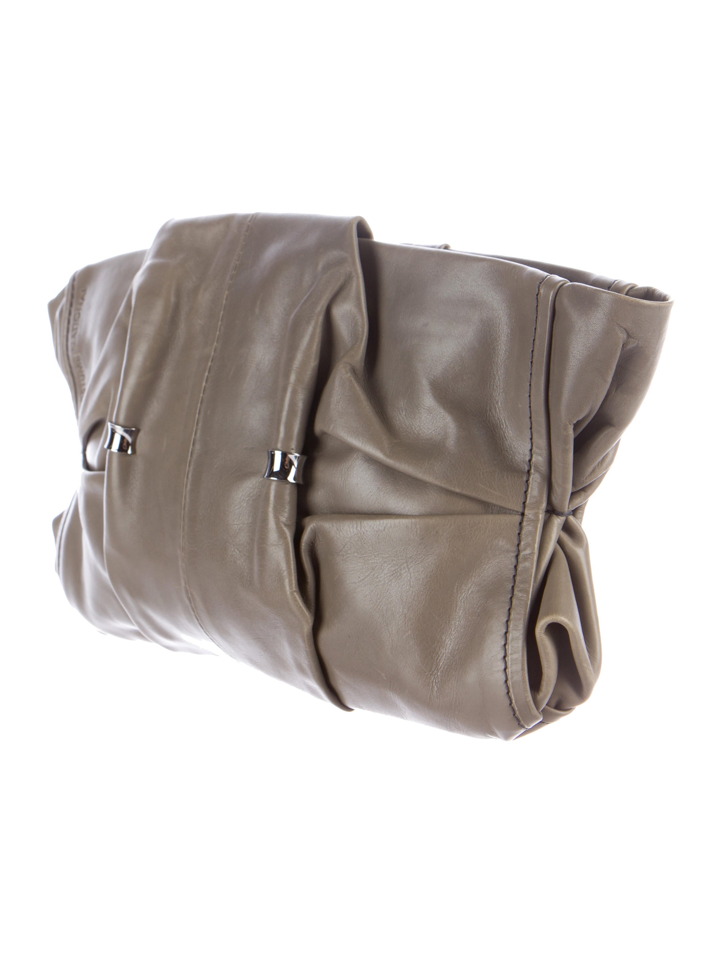 Costume National Ruched Leather Clutch Handbags COT23879 The RealReal