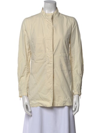 Costume National Mock Neck Long Sleeve Button-Up Top