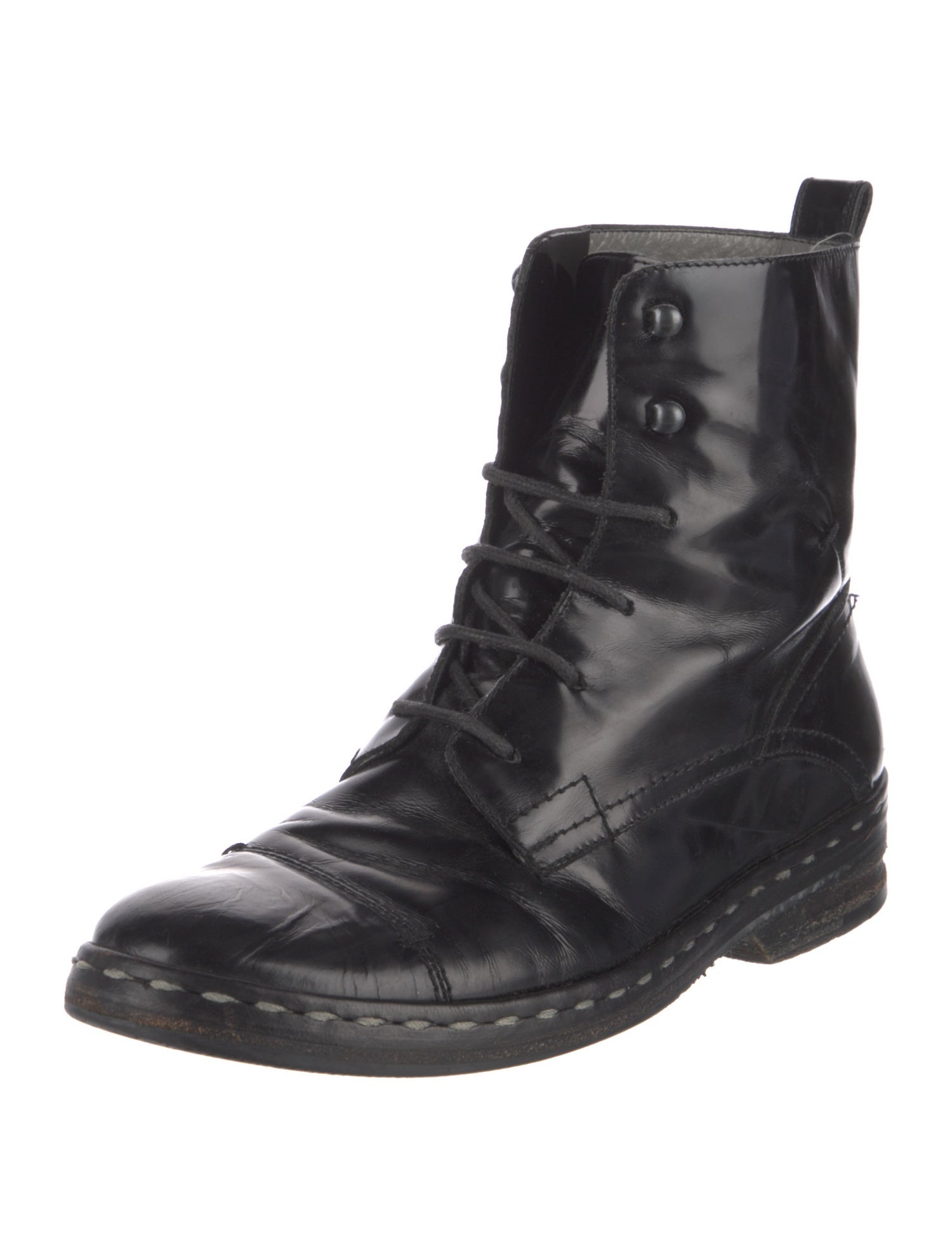 Costume National Patent Leather Animal Print Combat Boots