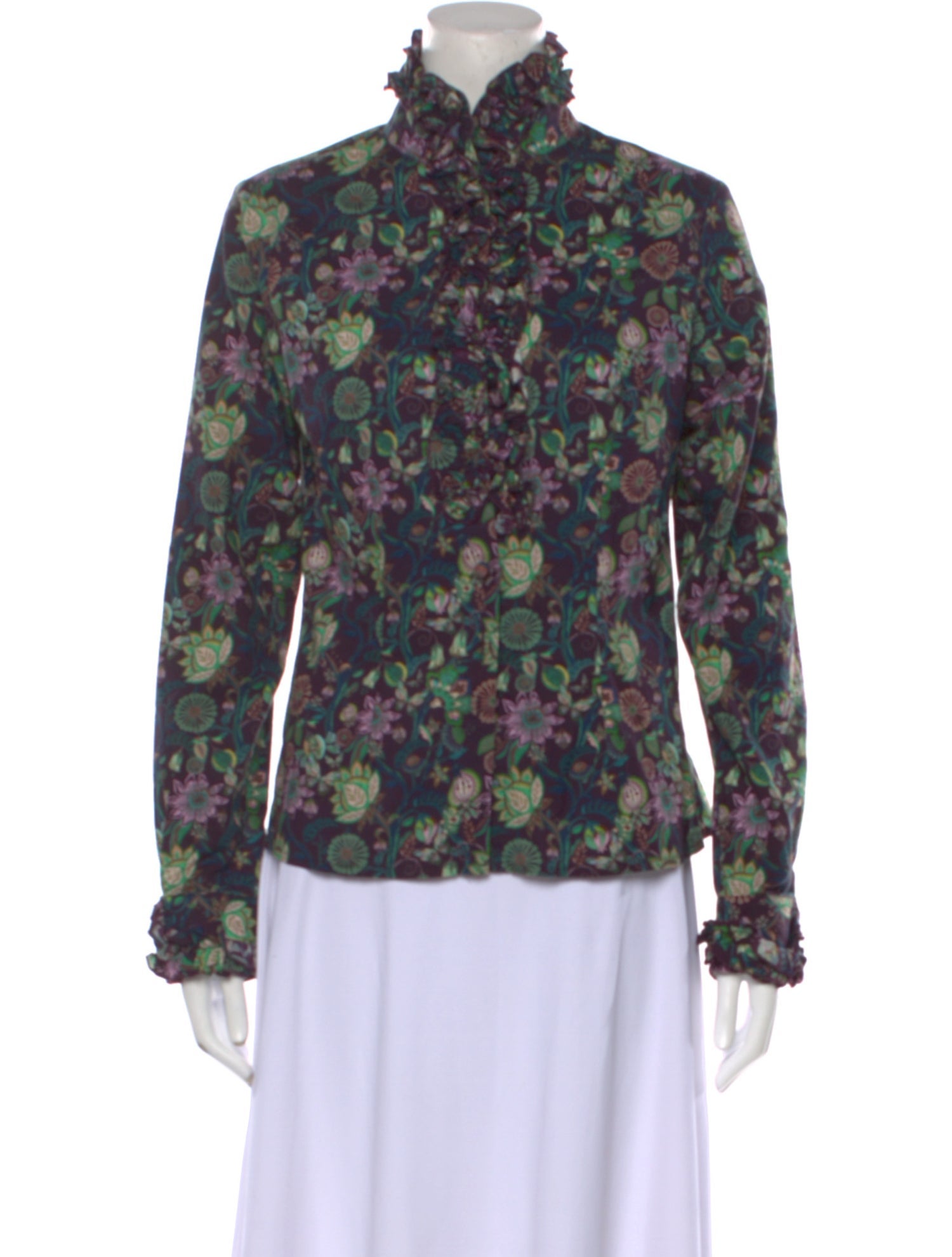 Catherine Prevost Floral Print Mock Neck Blouse