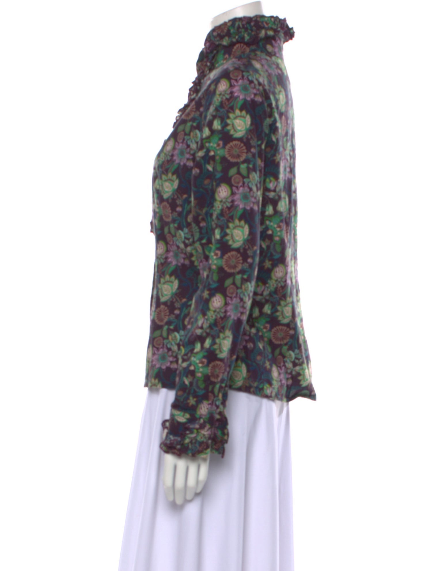 Catherine Prevost Floral Print Mock Neck Blouse