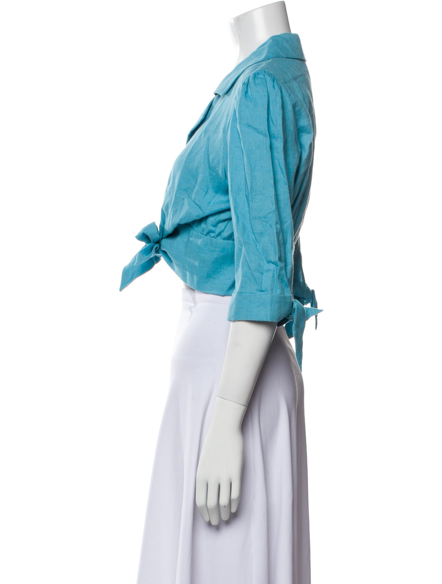 Catherine Prevost Linen Three-Quarter Sleeve Crop Top