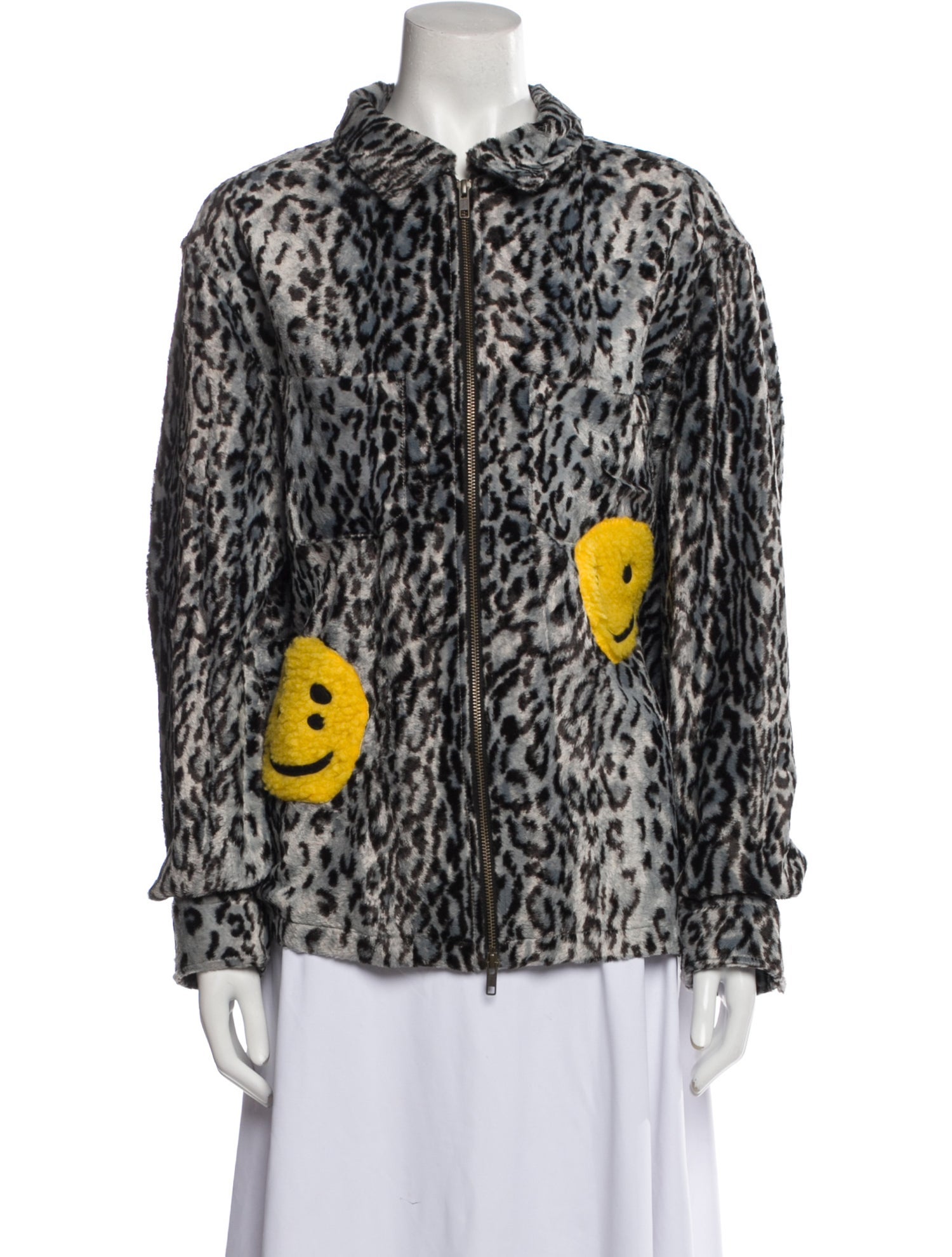 Cactus Plant Flea Market Leopard Zip Up Animal Print Denim Jacket