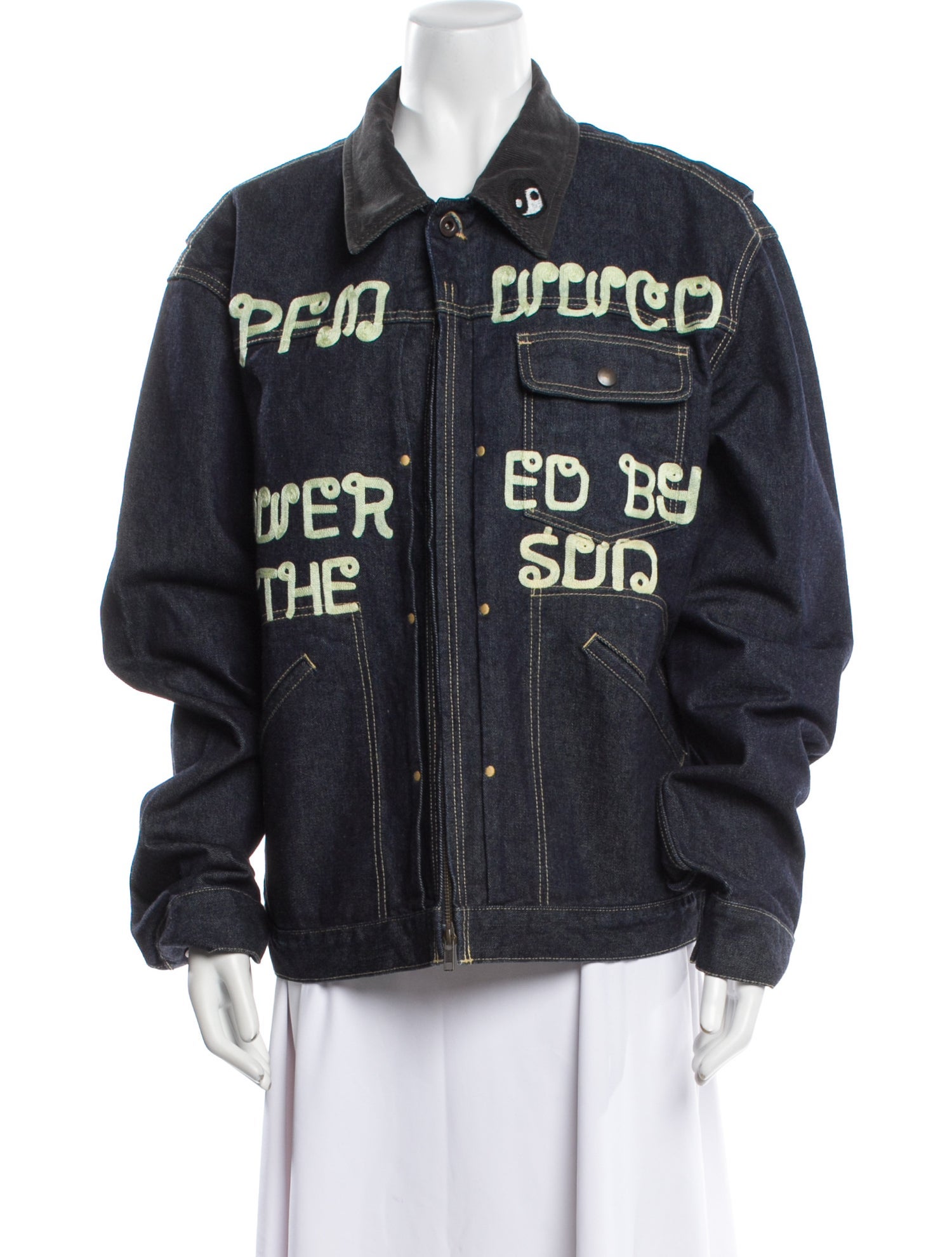 Cactus Plant Flea Market Embroidered Denim Zip Denim Jacket