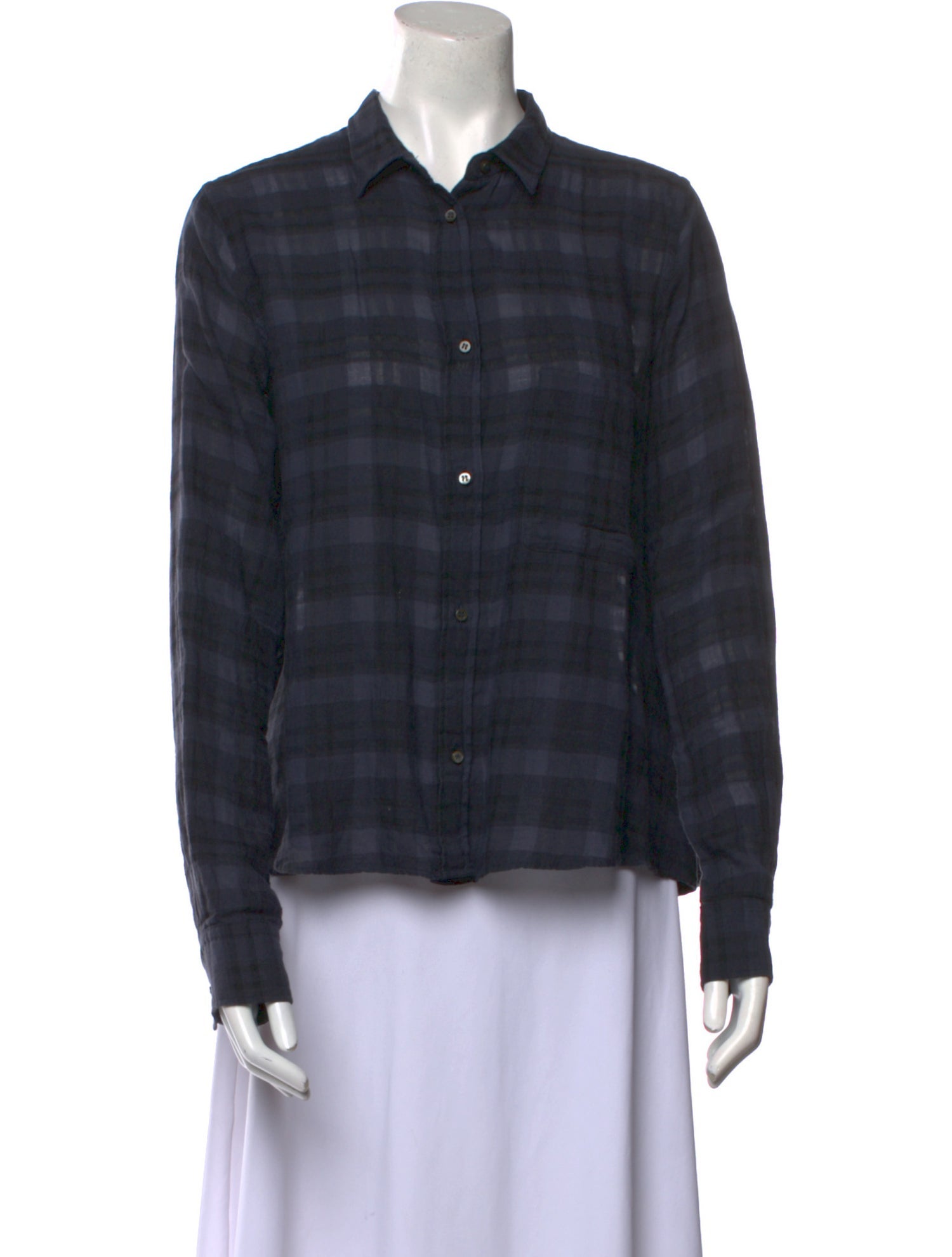 Pomandère Plaid Print Long Sleeve Button-Up Top