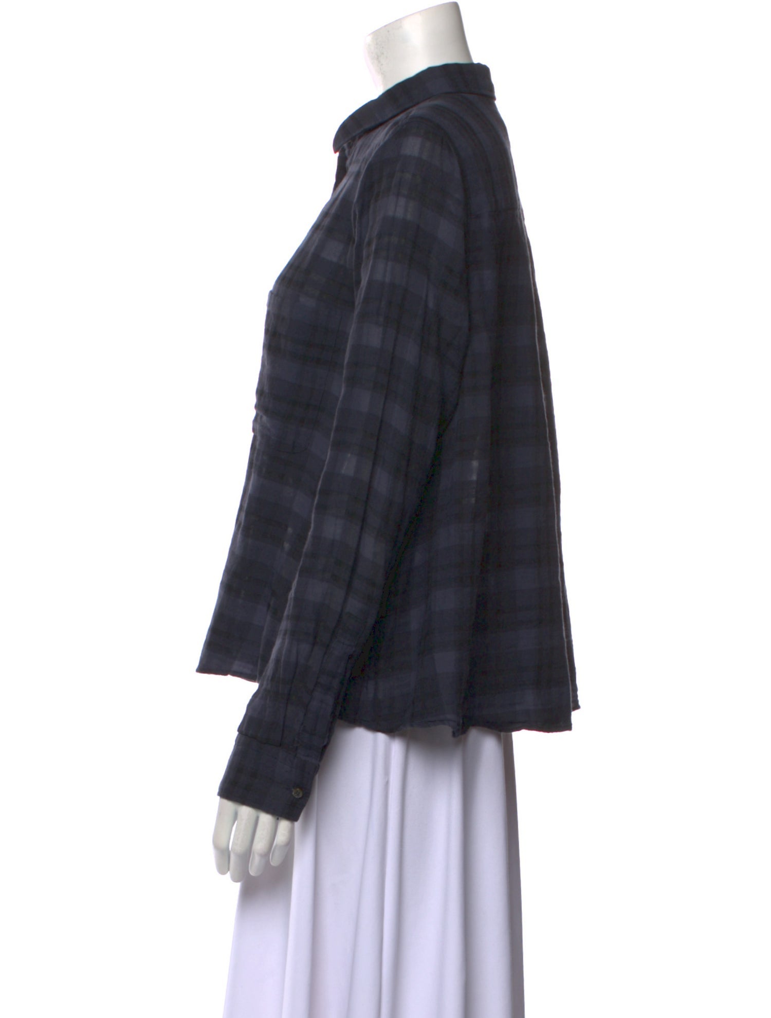 Pomandère Plaid Print Long Sleeve Button-Up Top