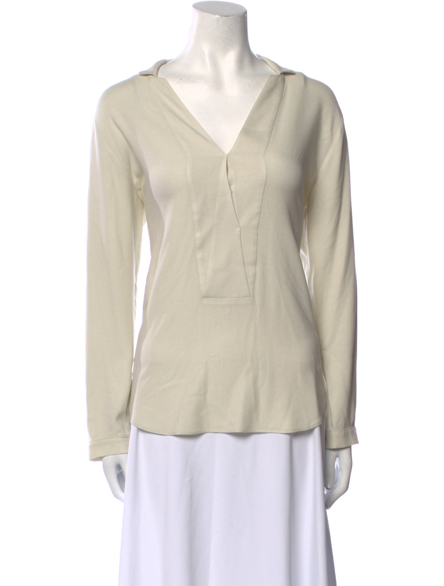 Pomandère V-Neck Long Sleeve Blouse