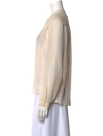 Pomandère Mock Neck Long Sleeve Button-Up Top