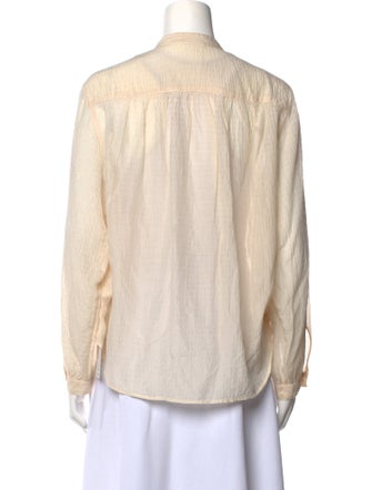 Pomandère Mock Neck Long Sleeve Button-Up Top