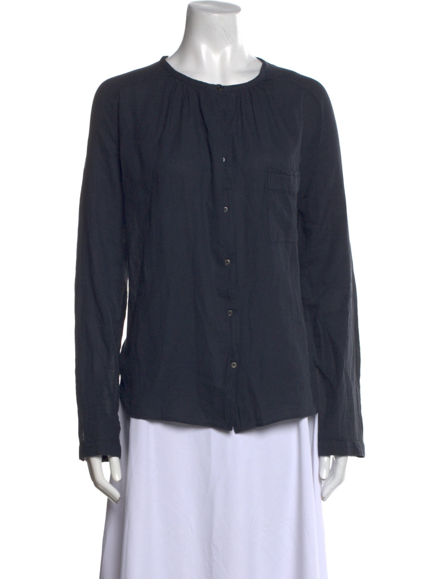 Pomandère Crew Neck Long Sleeve Button-Up Top