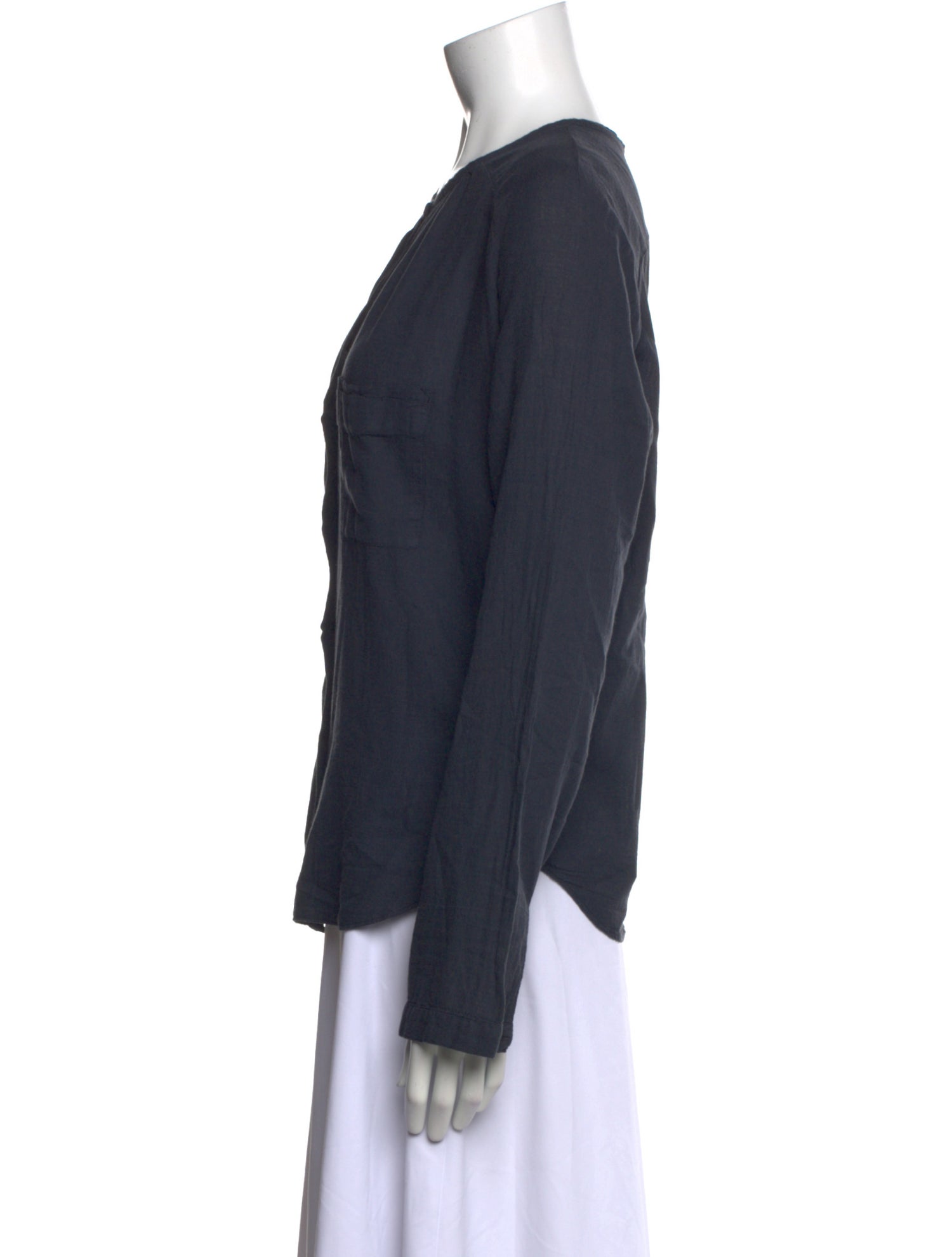 Pomandère Crew Neck Long Sleeve Button-Up Top