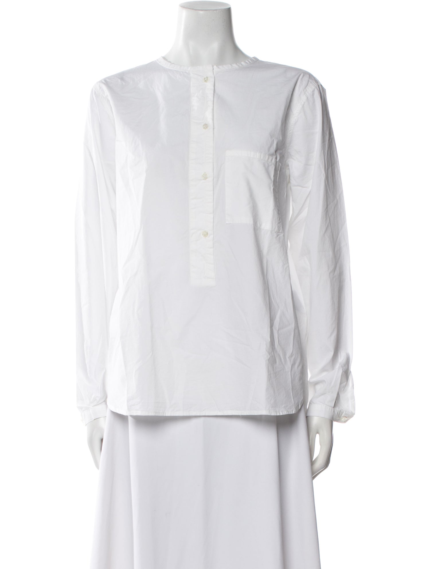 Pomandère Crew Neck Long Sleeve Button-Up Top
