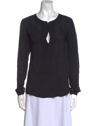 Pomandère V-Neck Long Sleeve Blouse