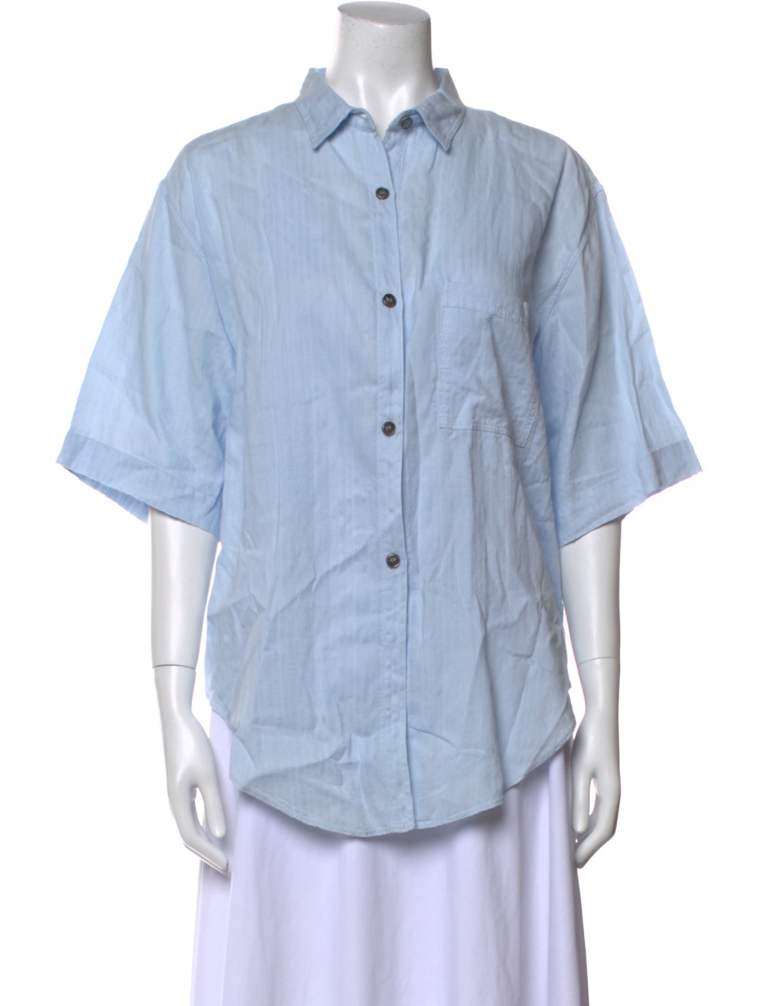 Pomandère Three-Quarter Sleeve Button-Up Top