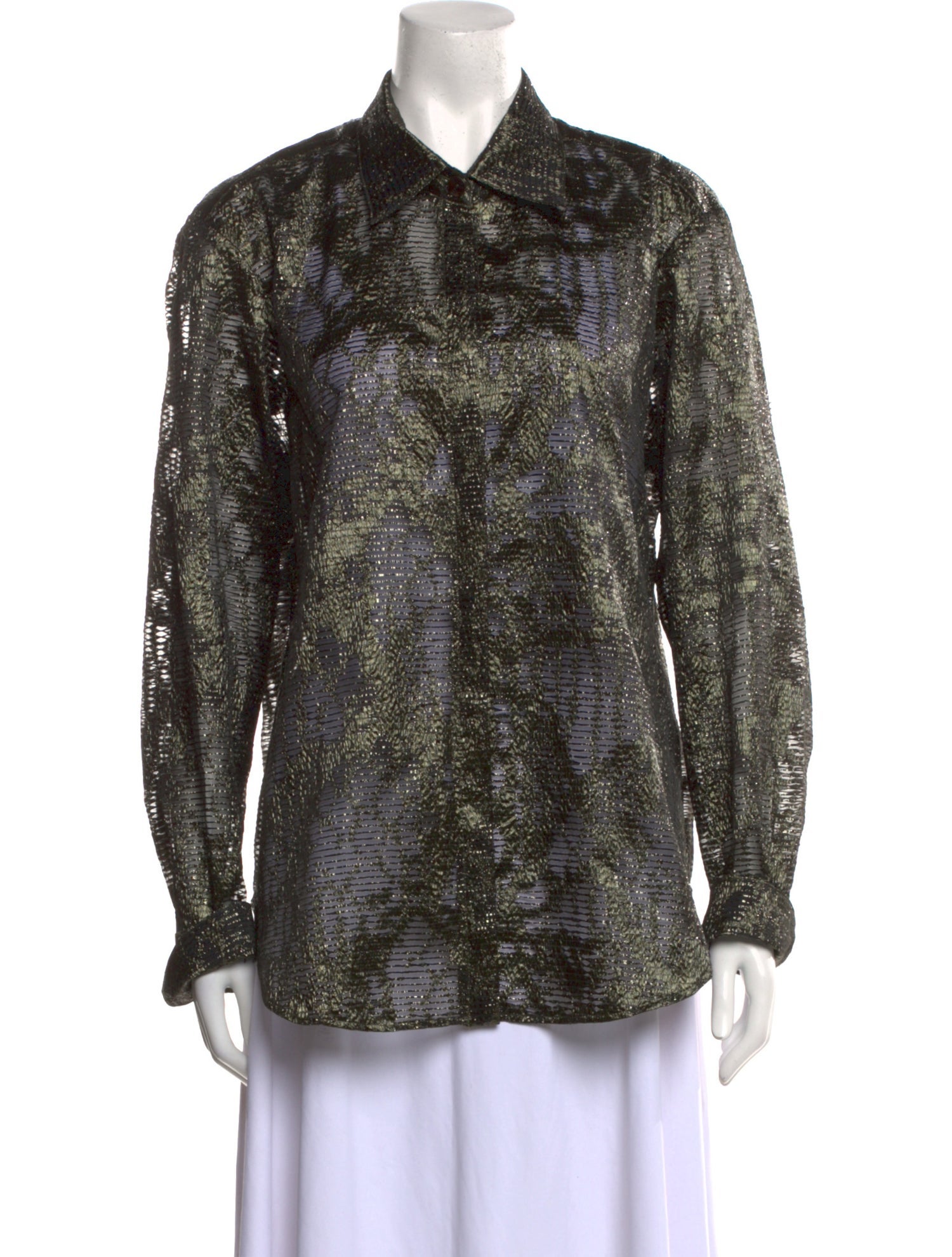 Catherine Regehr Animal Print Long Sleeve Button-Up Top w/ Tags
