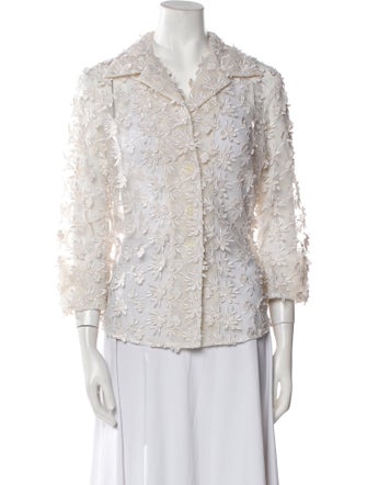 Catherine Regehr Lace Pattern Three-Quarter Sleeve Button-Up Top