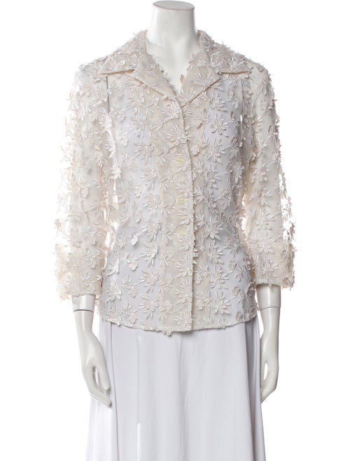 Catherine Regehr Lace Pattern Three-Quarter Sleeve Button-Up Top