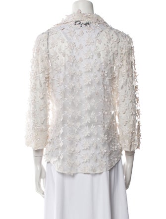 Catherine Regehr Lace Pattern Three-Quarter Sleeve Button-Up Top