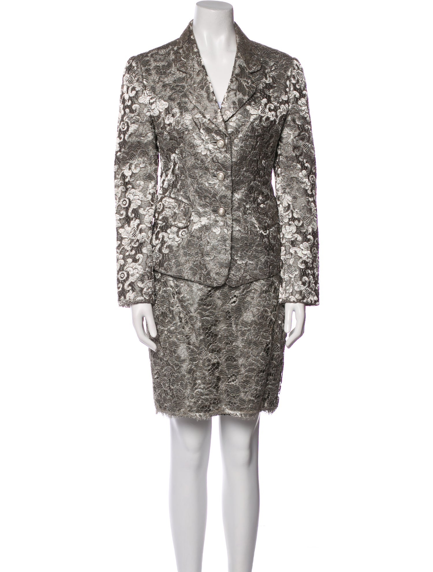 Catherine Regehr Printed Mesh Accents Skirt Suit