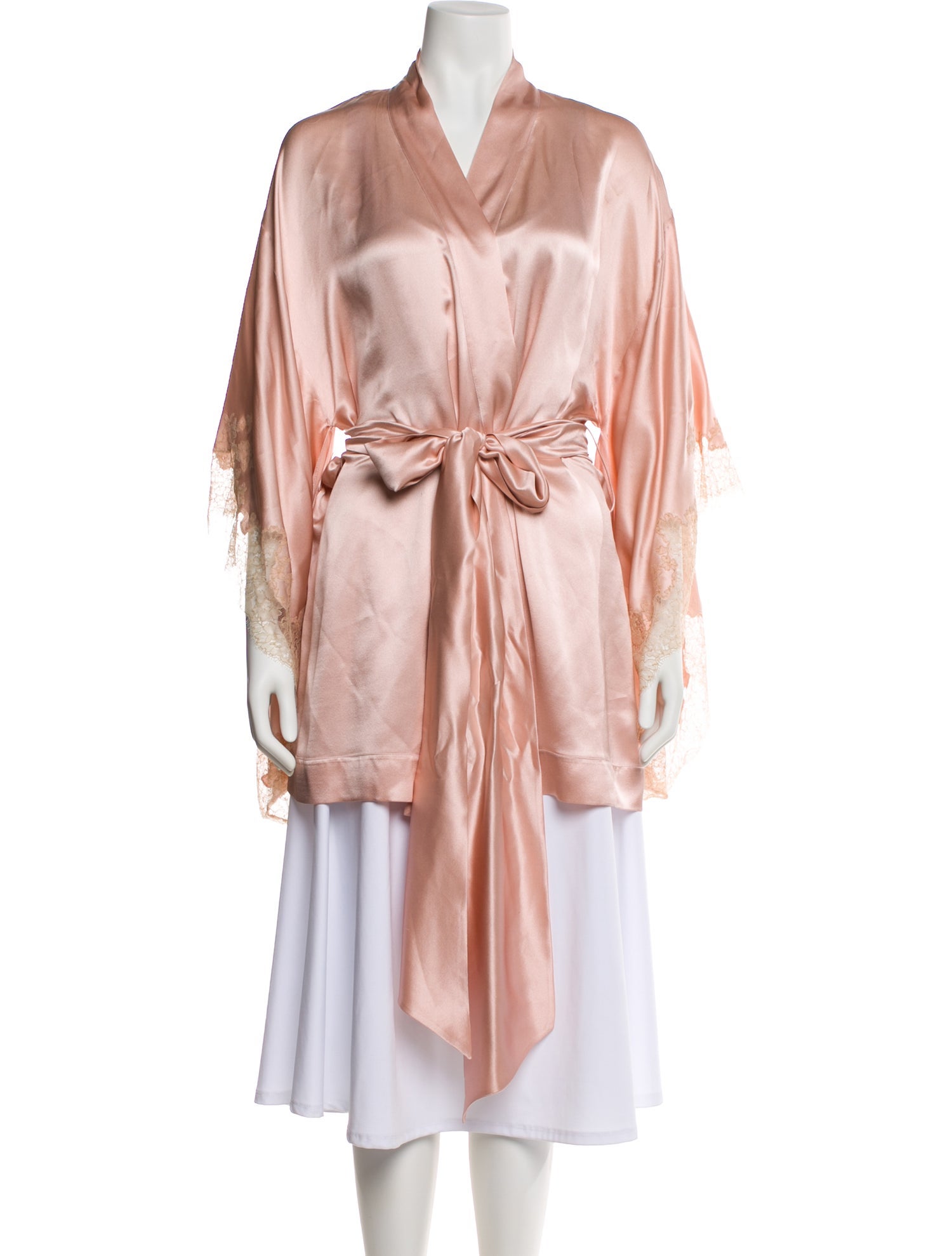 Carine Gilson Silk Lace Trim Embellishment Robe