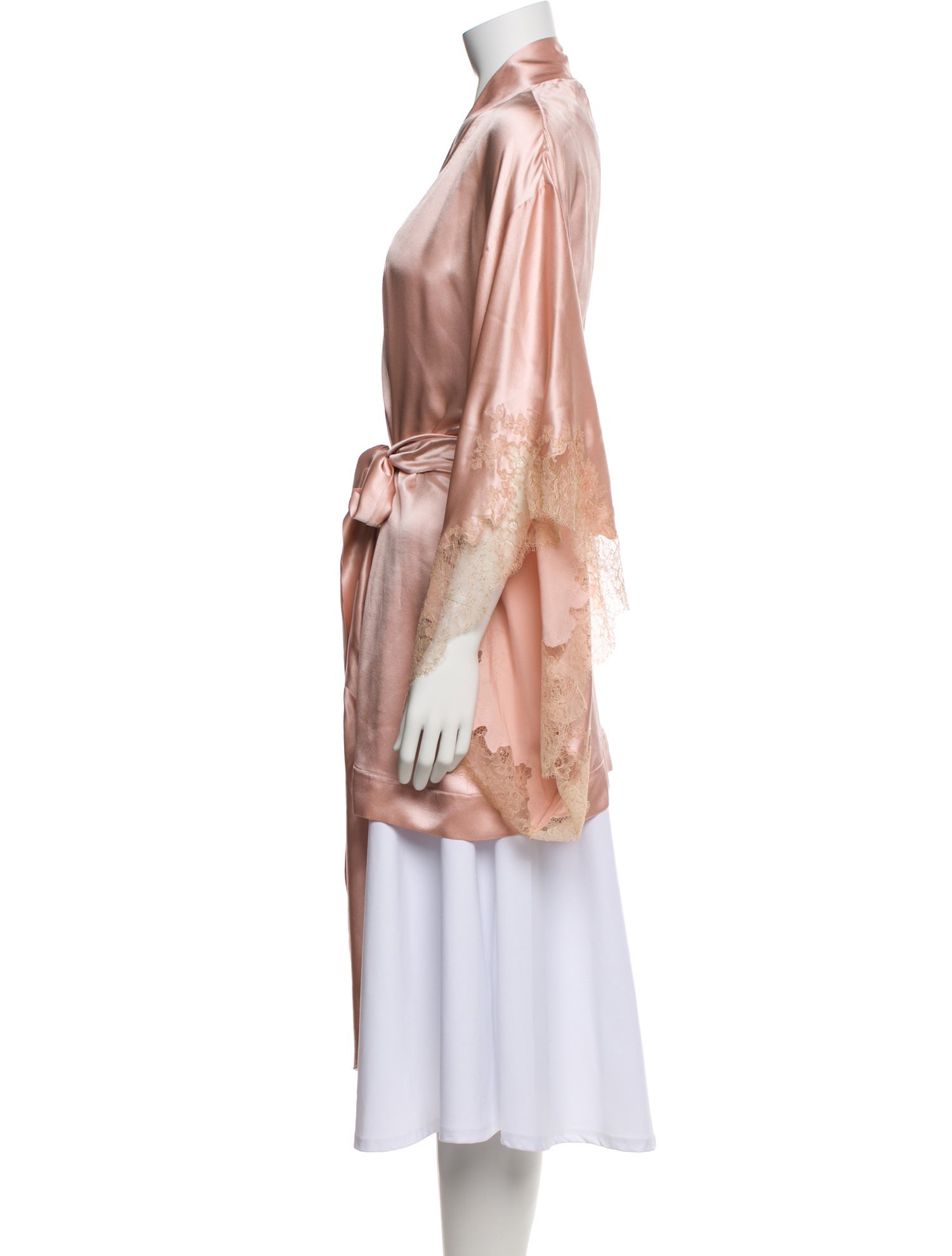 Carine Gilson Silk Lace Trim Embellishment Robe