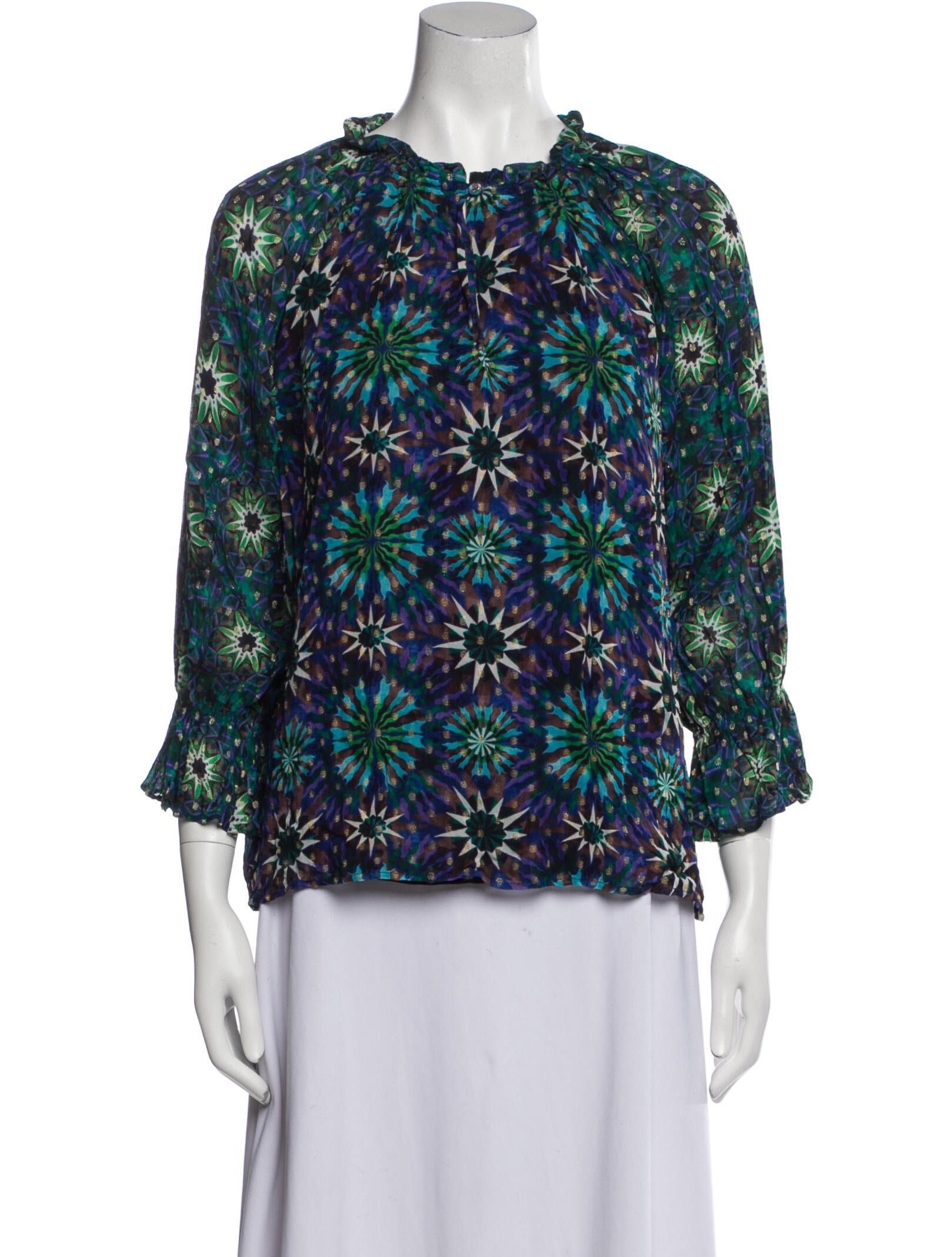 Chufy Floral Print Mock Neck Blouse