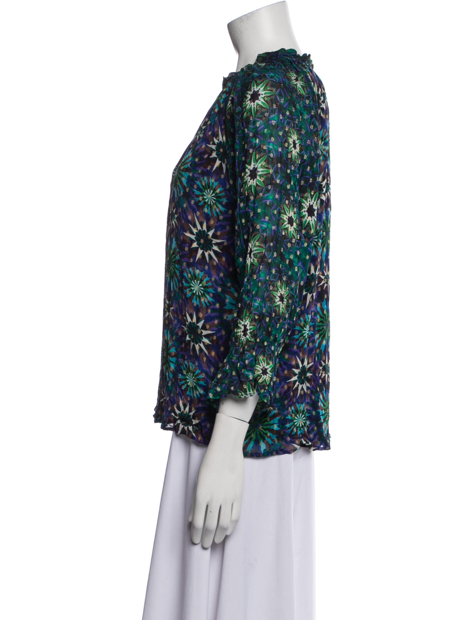 Chufy Floral Print Mock Neck Blouse