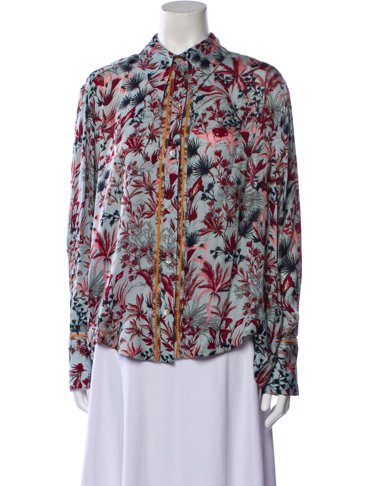 Chufy Printed Long Sleeve Button-Up Top