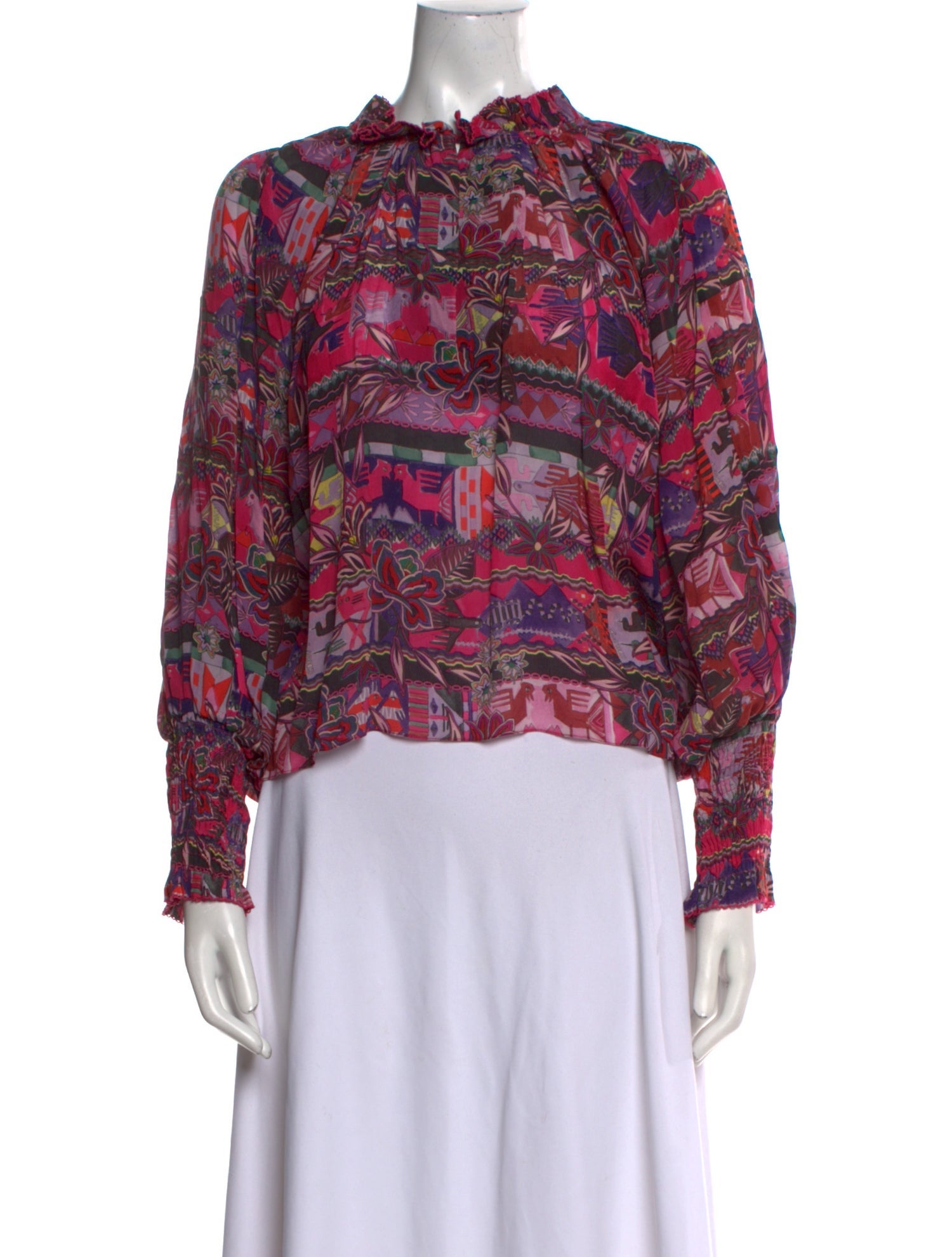 Chufy Printed Mock Neck Blouse