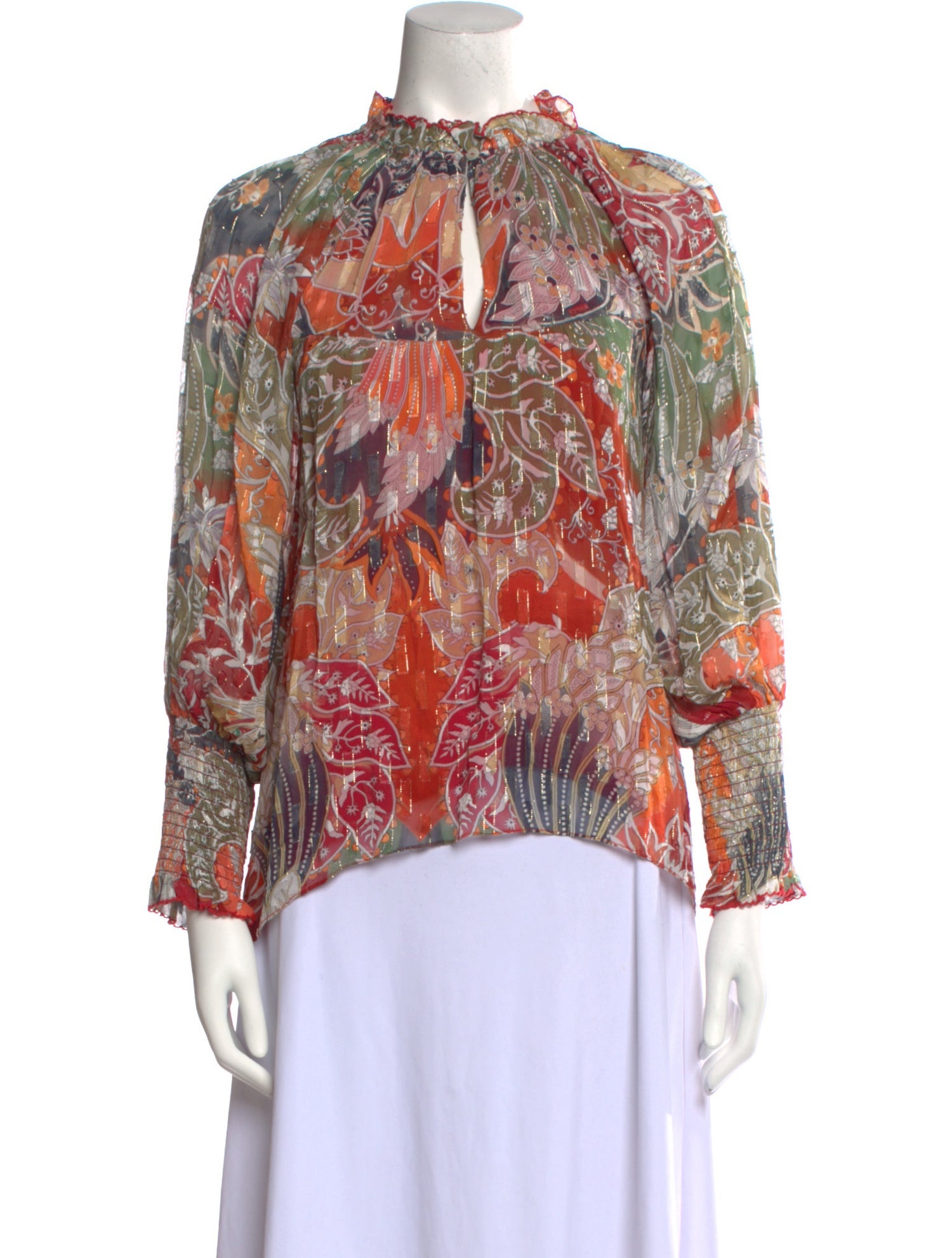 Chufy Floral Print Mock Neck Blouse