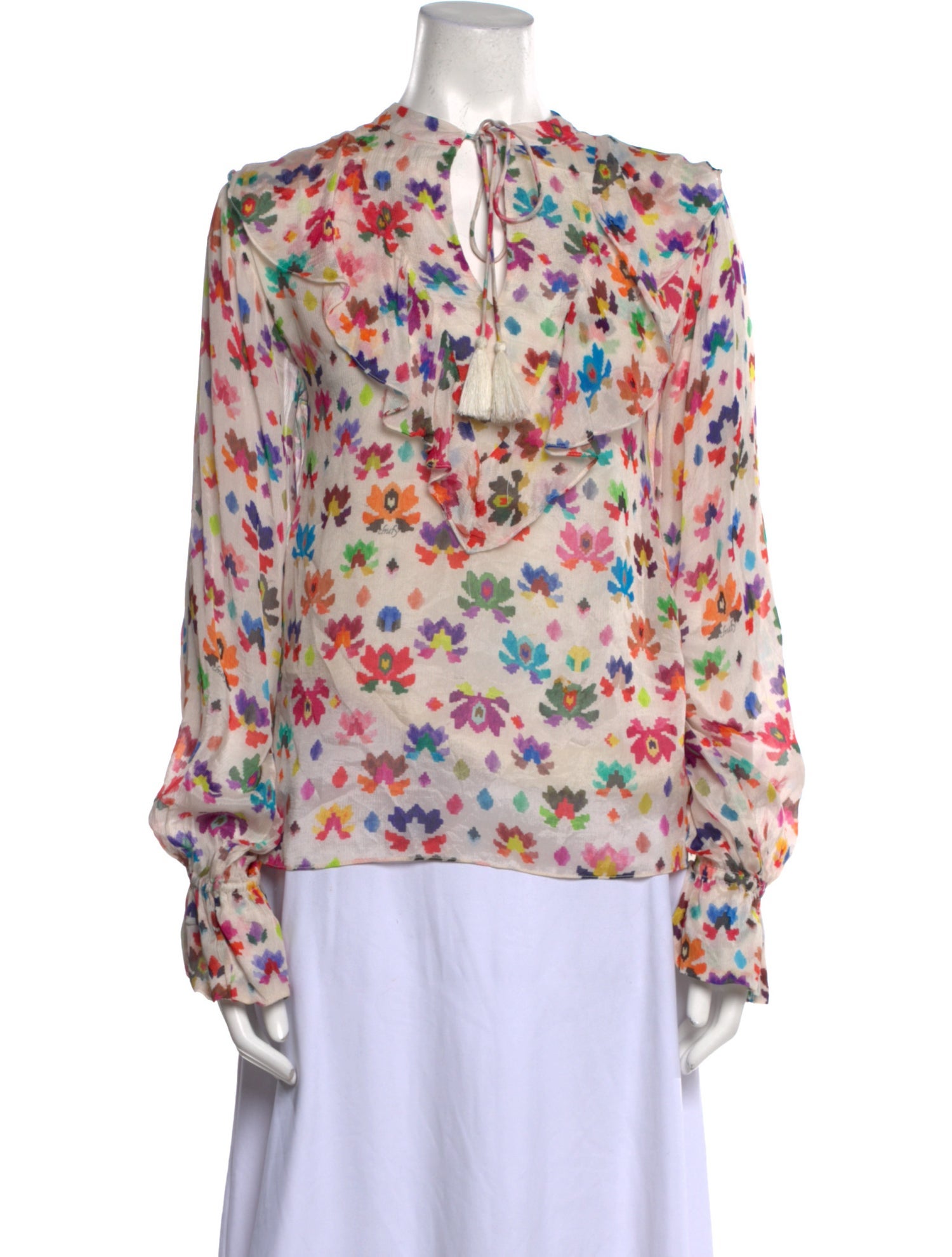 Chufy Floral Print Mock Neck Blouse