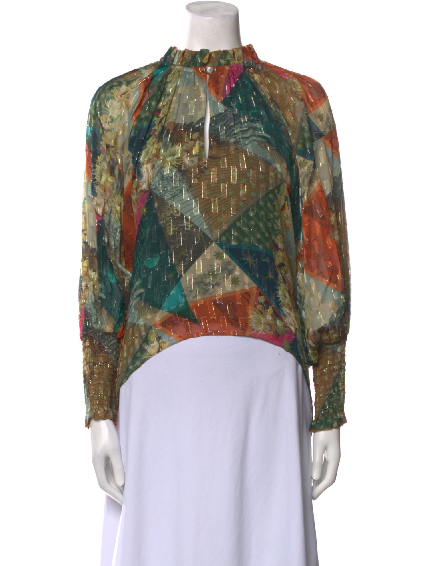 Chufy Printed Mock Neck Blouse
