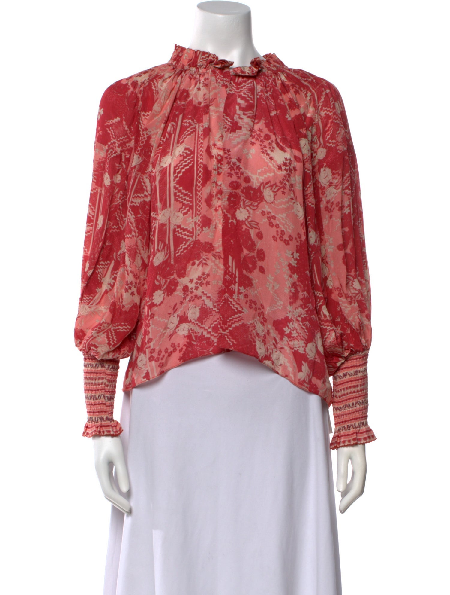 Chufy Floral Print Mock Neck Blouse