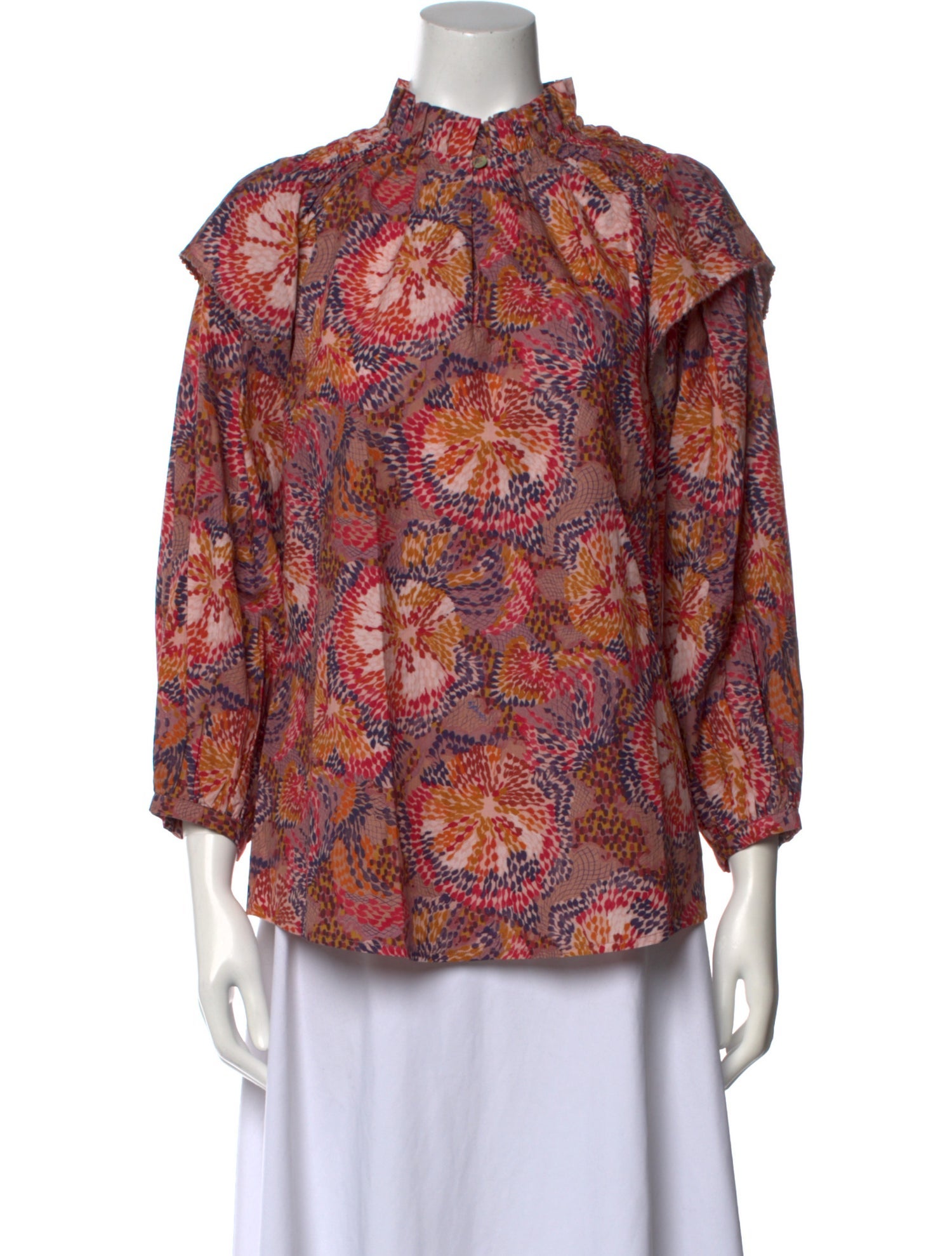 Chufy Printed Mock Neck Blouse