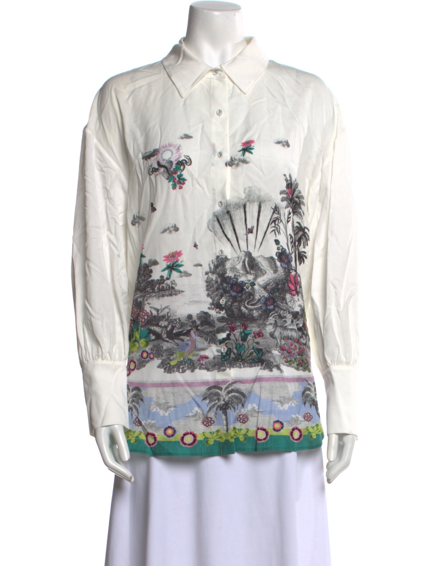 Chufy Printed Long Sleeve Button-Up Top