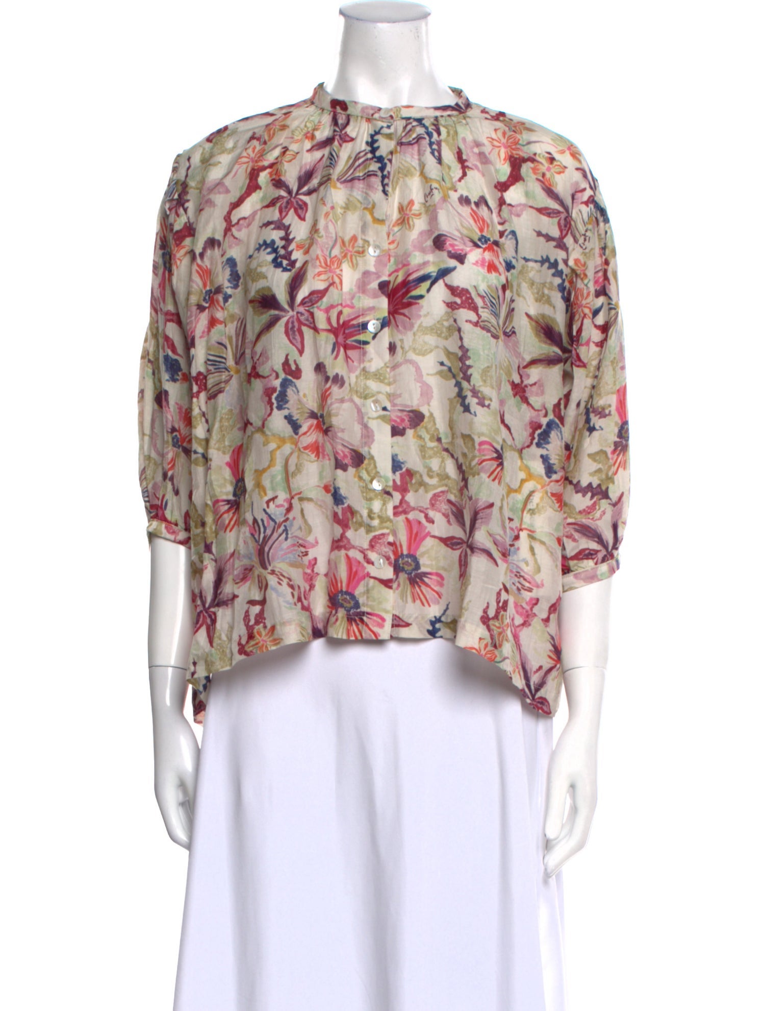Chufy Floral Print Mock Neck Blouse