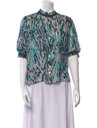 Chufy Printed Mock Neck Button-Up Top