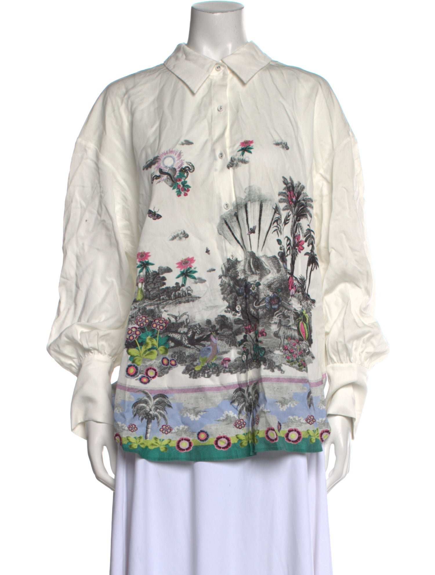 Chufy Printed Long Sleeve Button-Up Top