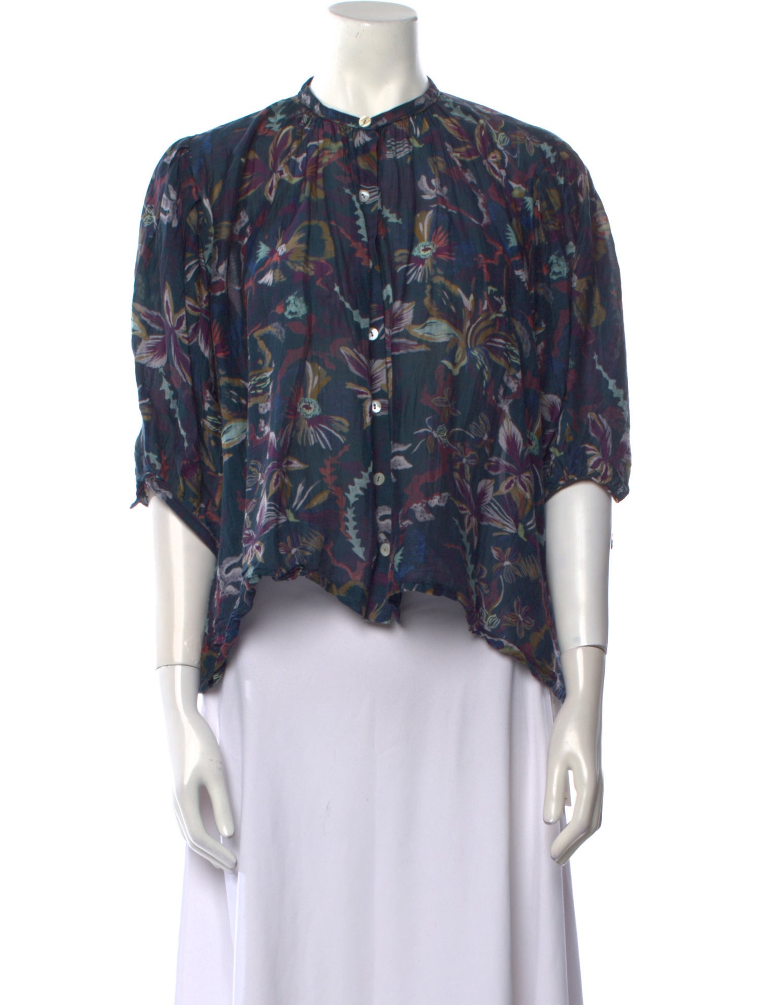 Chufy Floral Print Mock Neck Blouse