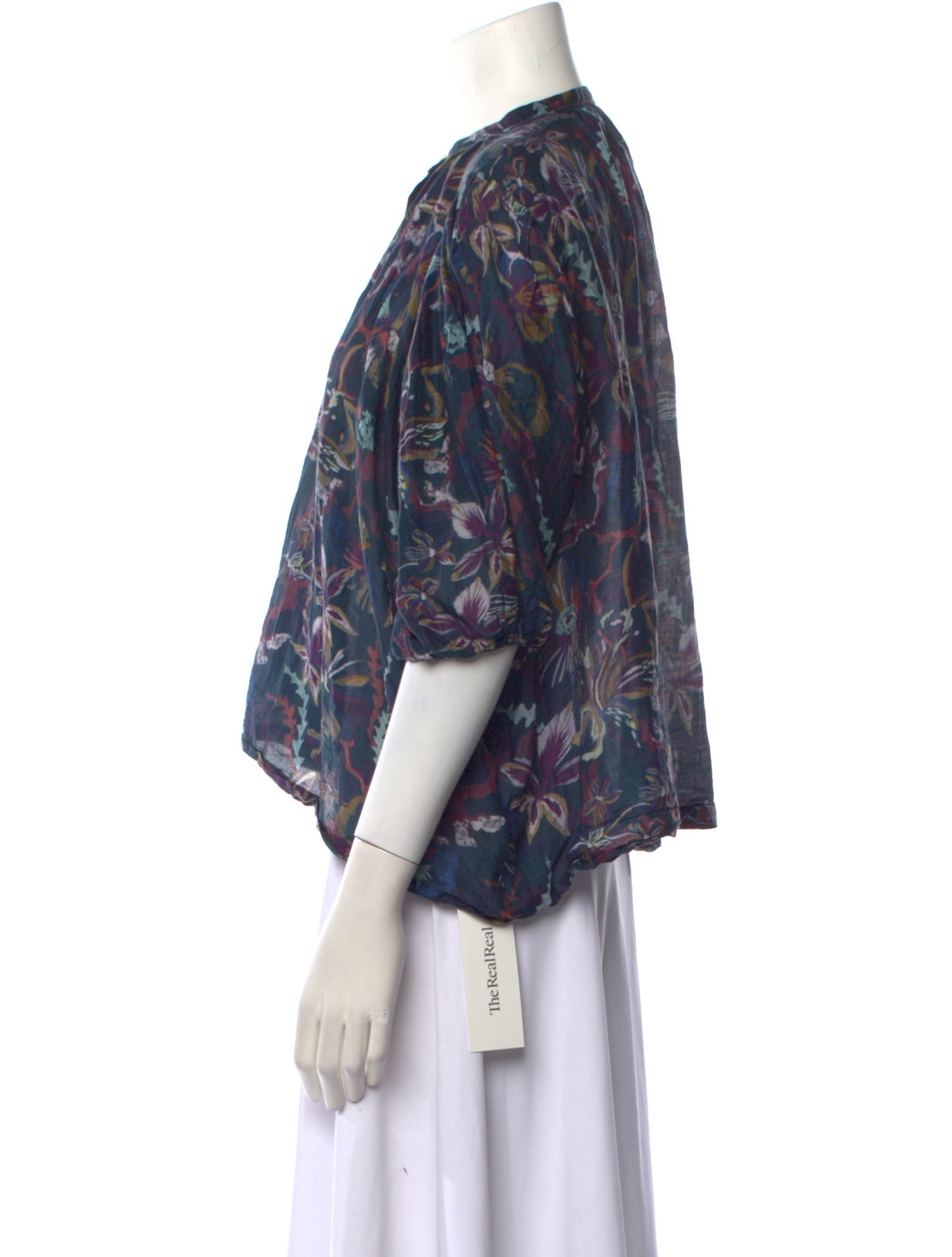 Chufy Floral Print Mock Neck Blouse