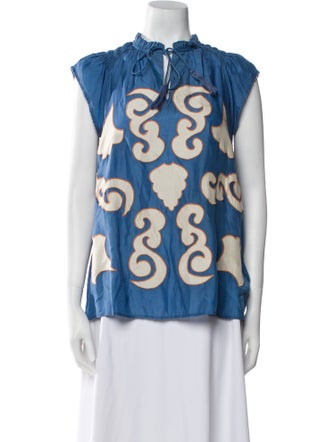 Chufy Printed Mock Neck Blouse